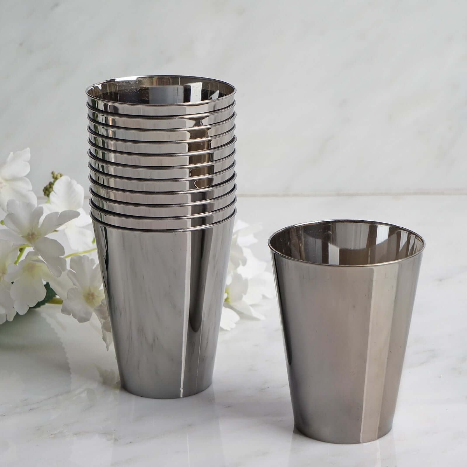 12-Pack Plastic Party Cups 7oz Sleek Chrome Silver - Disposable Drinkware for Events - 1 Pack of 12 Cups